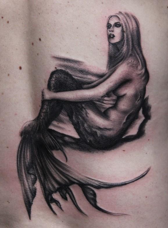 Black & Grey Mermaid tattoo. – Golden Iron Tattoo Studio DownTown Toronto