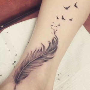 Feather & Birds Ankle Tattoo