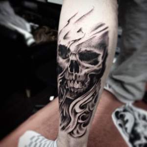 Black & Grey Skull Tattoo By Yunyi For any inquires check us out at http://goldenirontattoostudio.com/ or to book an appointment contact (647) 347-9363 during opening hours 11:00AM-8:00PM