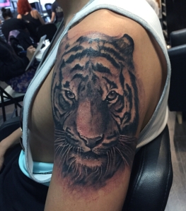 Realistic Back & Grey Tiger Tattoo By Cysen For all inquires check us out at http://goldenirontattoostudio.com/