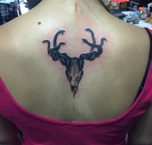 Custom Skull Goat Head Tattoo By @cysen_dg For all inquires check us out at http://goldenirontattoostudio.com/
