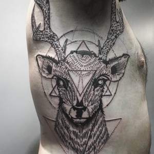 First Session Geometric Deer Tattooed By Gregory.  For all inquires check us out at http://goldenirontattoostudio.com/