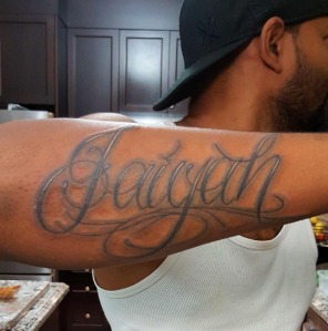Custom Script Tattoo By Phillip. For all inquires check us out at http://goldenirontattoostudio.com/