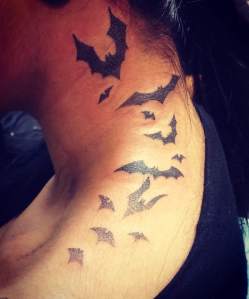Silhouettes of Bats tattooed by Vera. For all inquires check us out at http://goldenirontattoostudio.com/