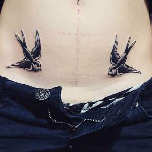 Traditional Swallows tattoo done by Phillip. For all inquires check us out at http://goldenirontattoostudio.com/